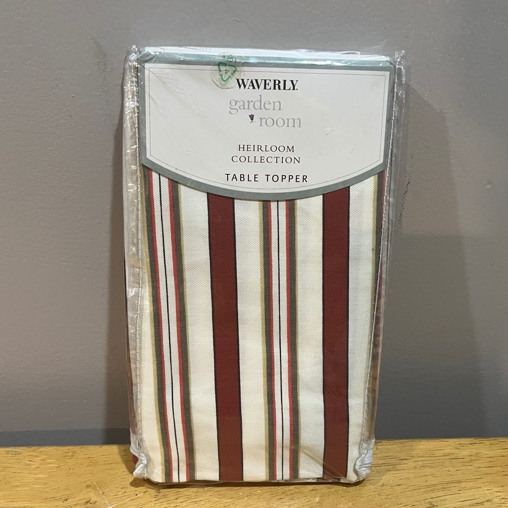 Waverly Garden Room Heirloom Table Topper Vintage‎ Rose Stripe 36x36 Square NEW